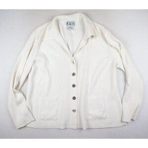 WOMEN'S SOFT TEXTURED IVORY WHITE LONG SLEEVE BUTTON-UP TOP - KEREN HART - XL